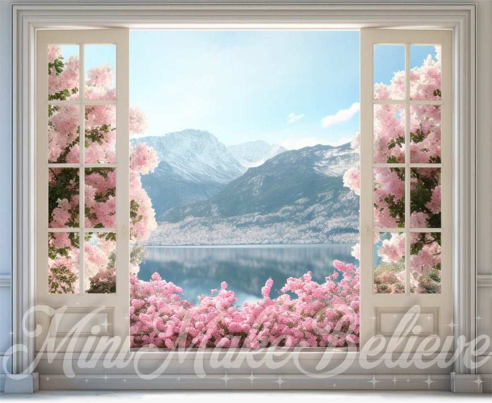 Kate Spring Easter French Doors Flowerfield Mountains Backdrop Designed by Mini MakeBelieve