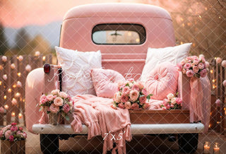 Valentijnsdag Roze Bloemen Truck Foto Achtergrond Ontworpen door Emetselch