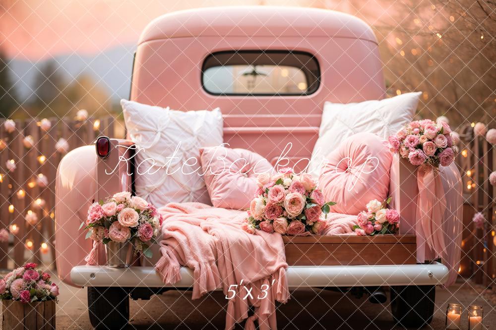 Kate Valentine's Day Pink Flowers Truck Backdrop Designed by Emetselch