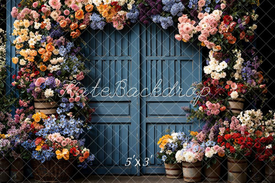 Abstract Purple Wall Wooden Door Floral Backdrop