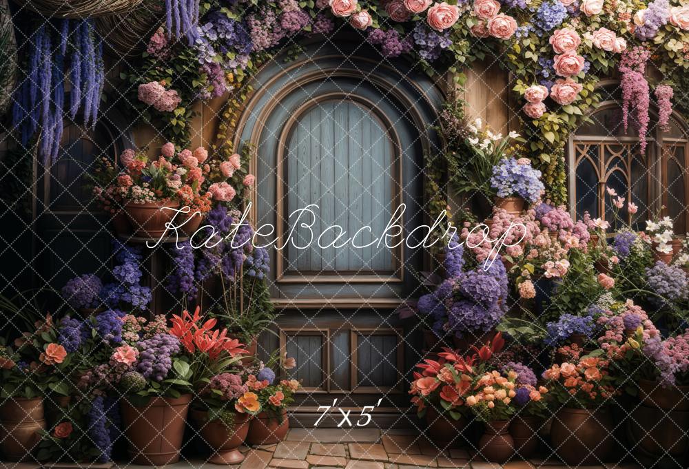 Kate Spring Flowers Wooden Door Backdrop Designed by Chain Photography