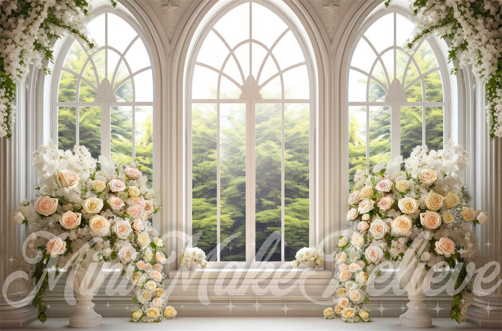 Kate White Floral Cathedral Windows Spring Backdrop Designed by Mini MakeBelieve