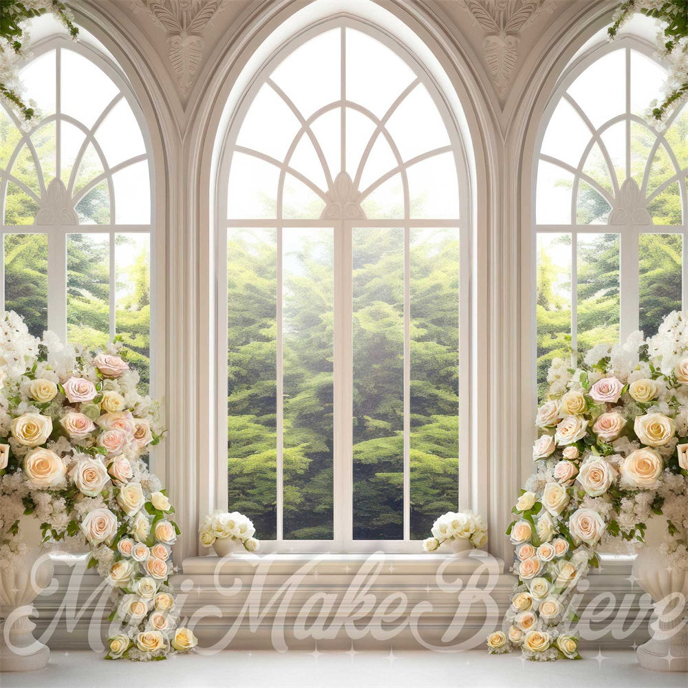 Kate White Floral Cathedral Windows Spring Backdrop Designed by Mini MakeBelieve
