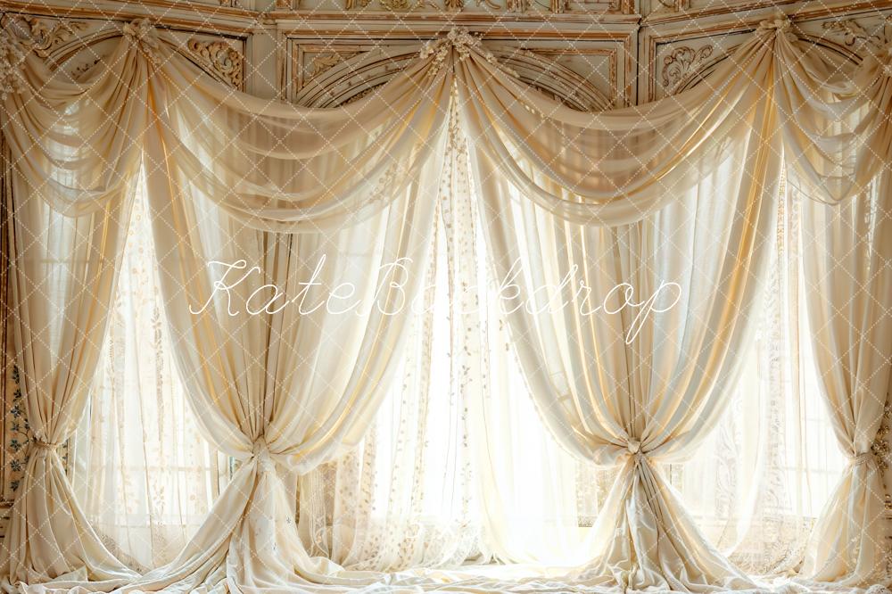 Kate Pet White Vintage Arch Window Curtains Backdrop Designed by Emetselch