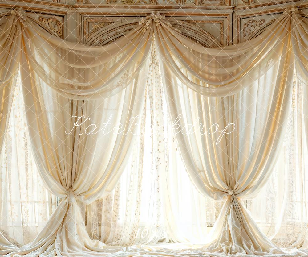 Kate Pet White Vintage Arch Window Curtains Backdrop Designed by Emetselch