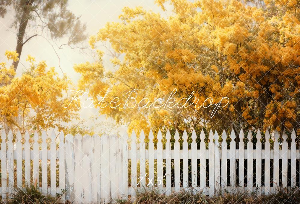 Kate Golden Fall Trees Fence Backdrop Designed by Chain Photography
