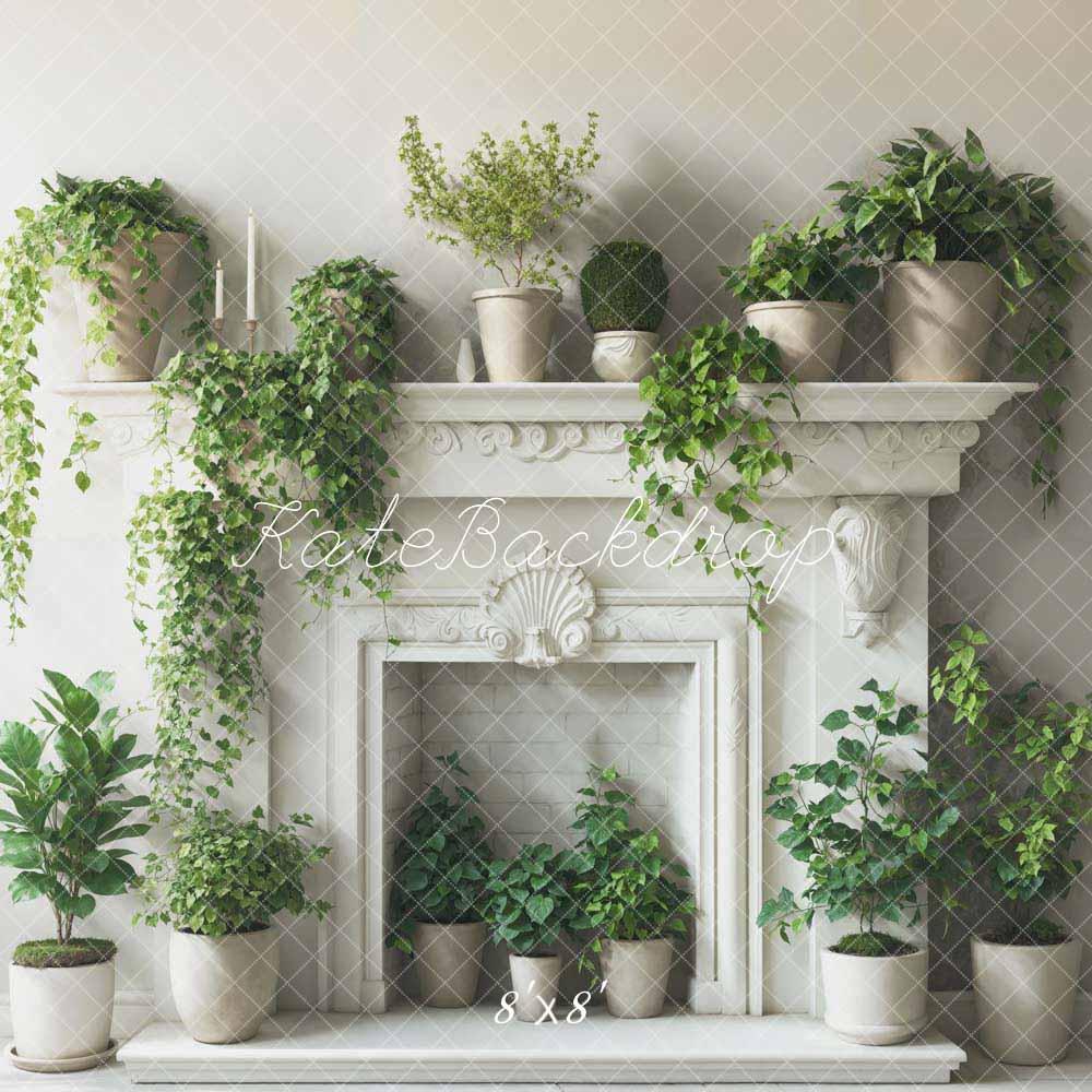 Kate Spring Greenery White Fireplace Backdrop Designed by Emetselch