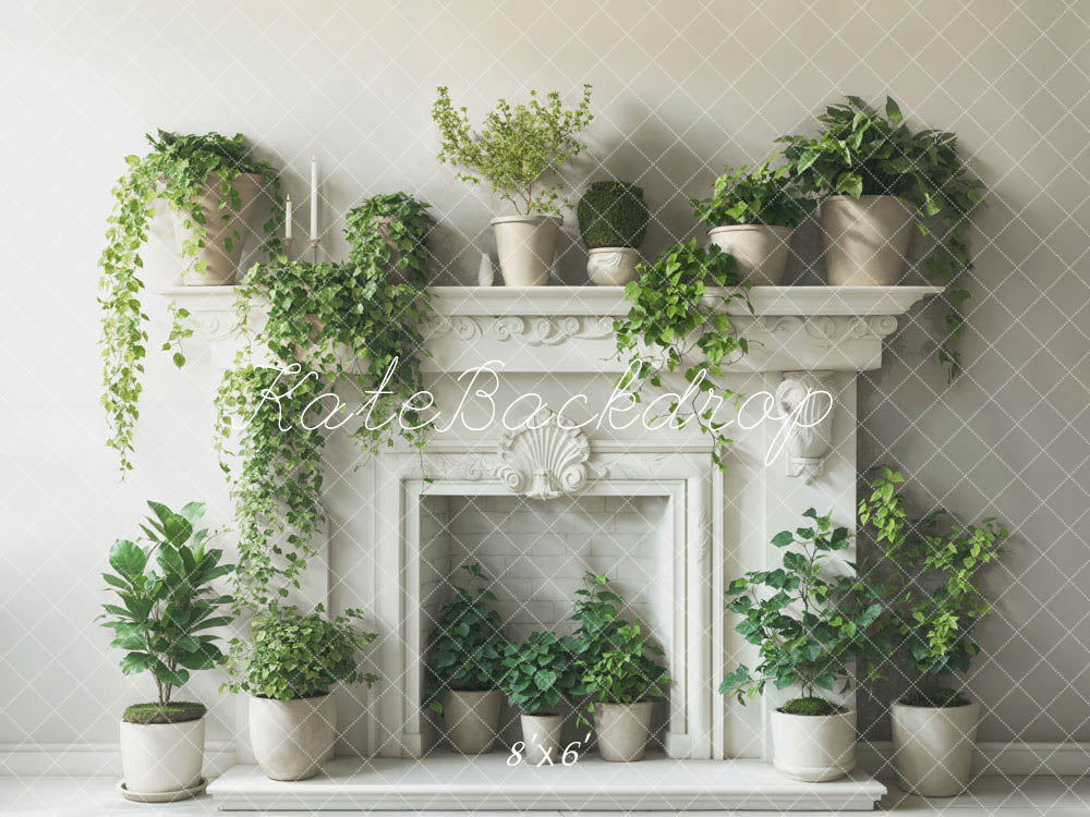 Kate Spring Greenery White Fireplace Backdrop Designed by Emetselch