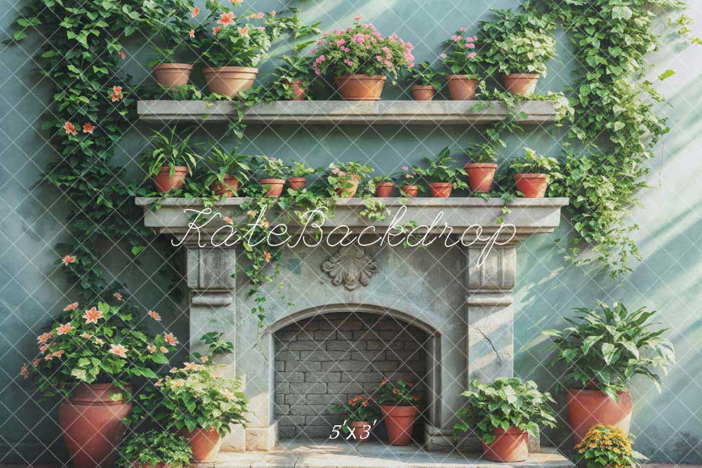 Kate Spring Greenery Fireplace Backdrop Designed by Emetselch