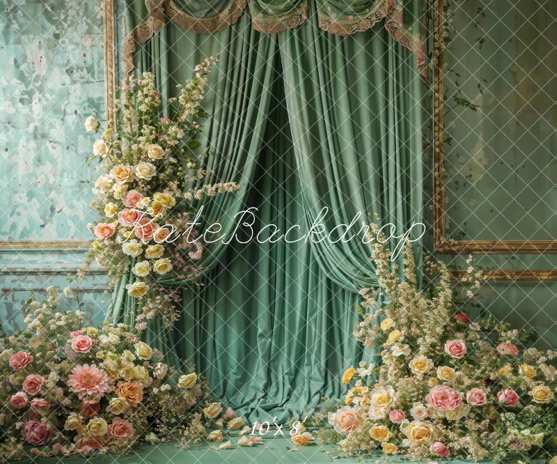 Kate Spring Flowers Green Curtain Wall Backdrop Designed by Emetselch
