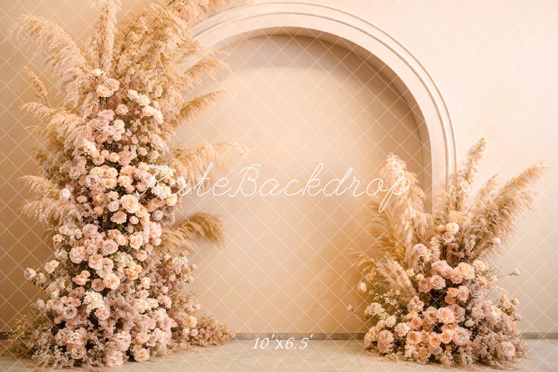 Kate Boho Modern Floral Arch Wall Backdrop Designed by Emetselch（Note: A little pinkish-orange）