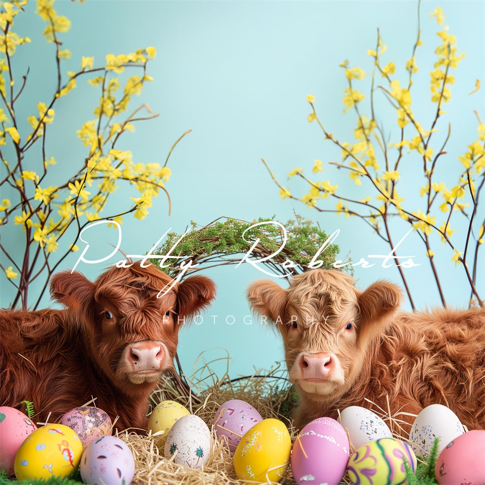 Kate Bright Highland Cows Easter Backdrop Designed by Patty Robert