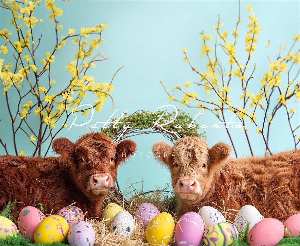 Kate Bright Highland Cows Easter Backdrop Designed by Patty Robert