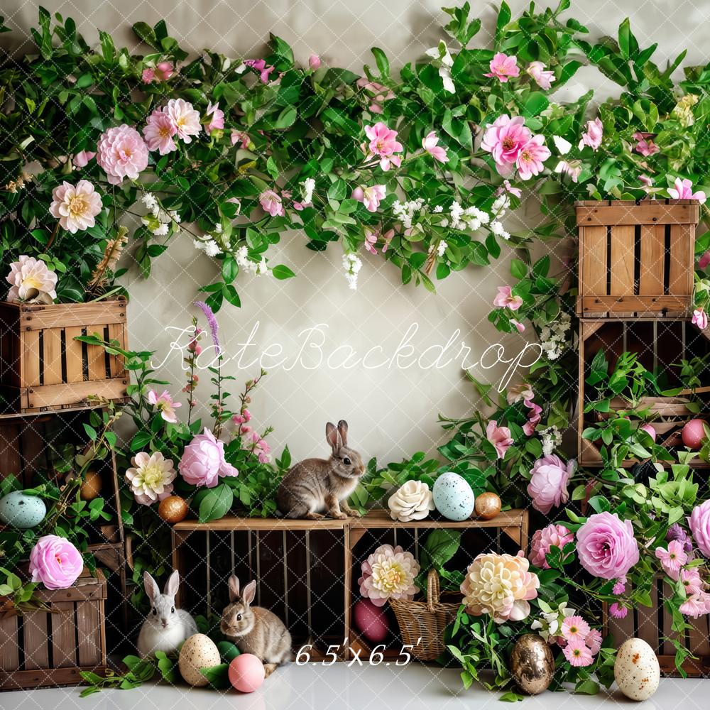 Kate Groene Bloemen en Paashaas Foto Achtergrond Ontworpen door Patty Robert