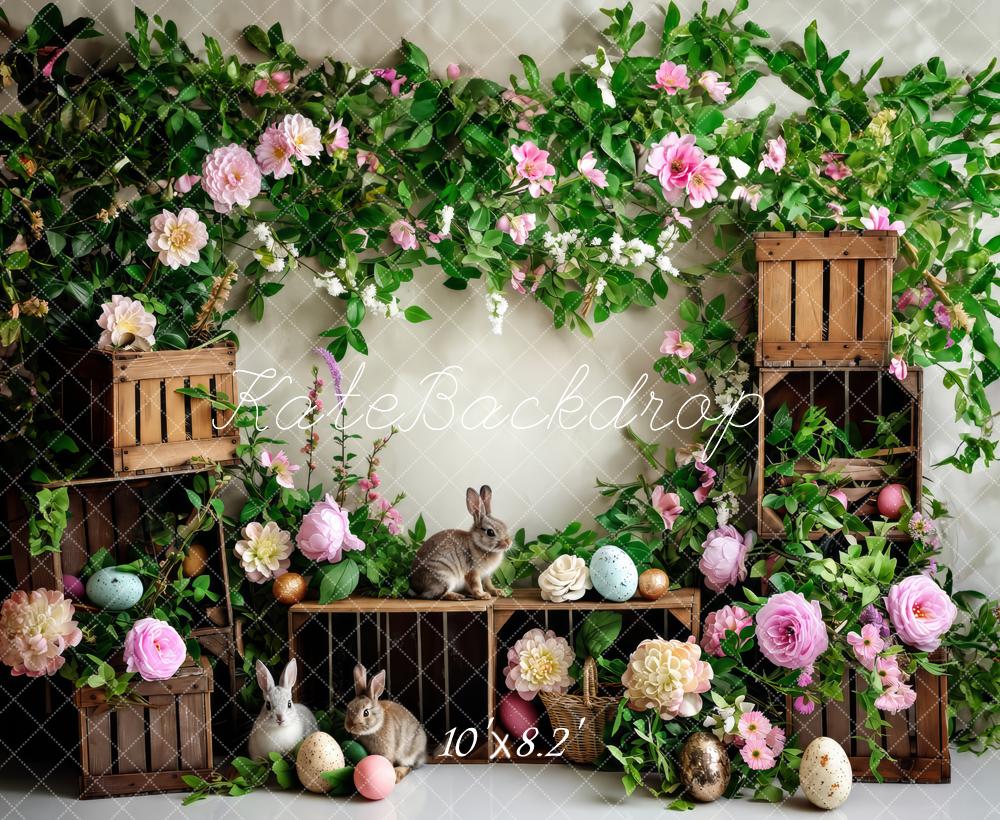 Fondos de flores verdes de Kate y conejitos de Pascua diseñados por Patty Robert