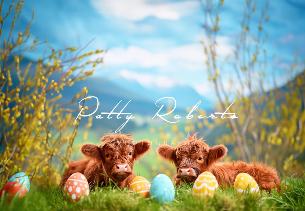 Kate Spring Easter Highland Cows Backdrop Designed by Patty Robert