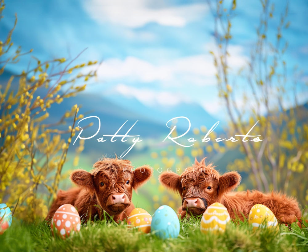 Kate Spring Easter Highland Cows Backdrop Designed by Patty Robert