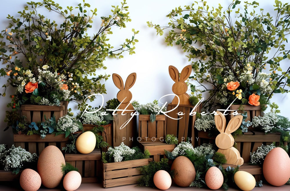 Kate Wooden Bunnies Easter Fleece Backdrop Designed by Patty Robert