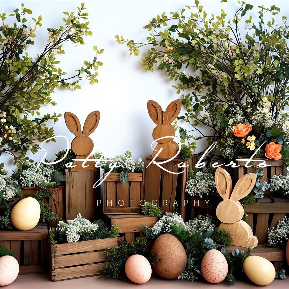 Kate Wooden Bunnies Easter Fleece Backdrop Designed by Patty Robert