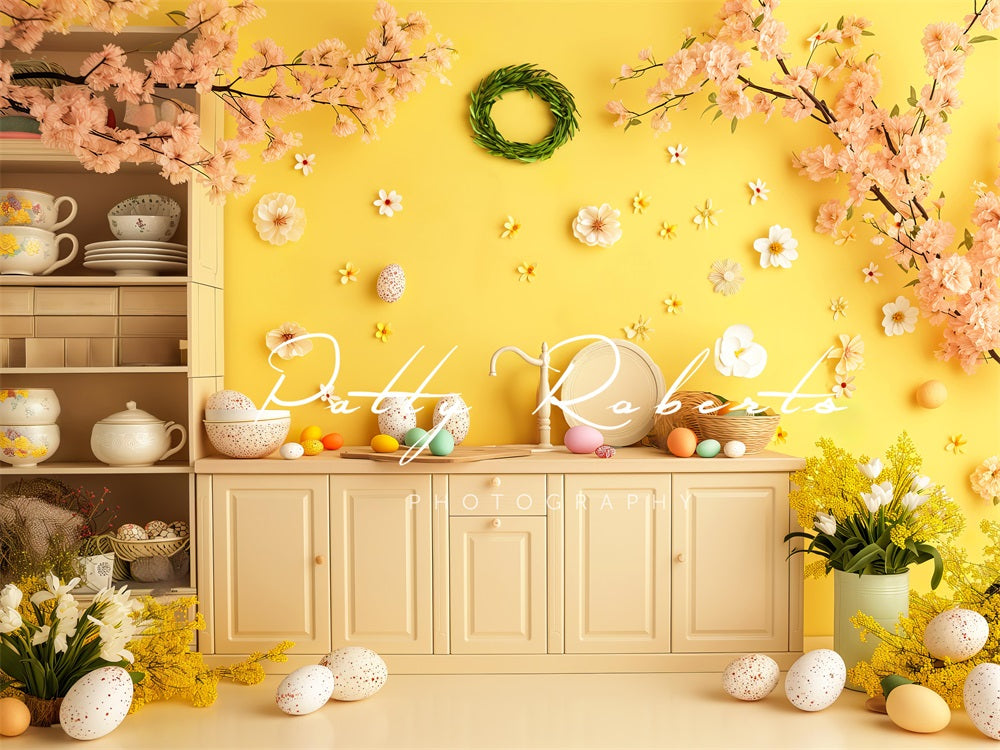 Kate Yellow Easter Kitchen Cabinet Backdrop Designed by Patty Robert