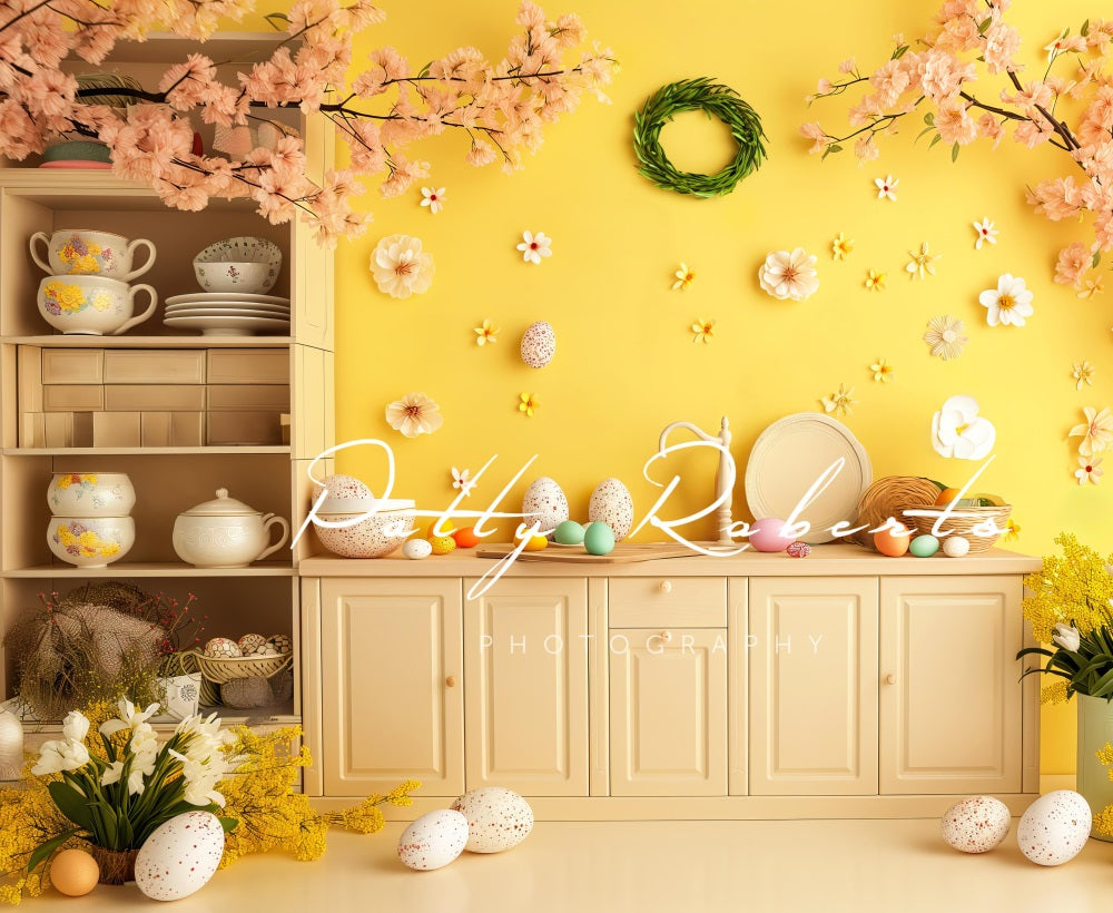 Kate Yellow Easter Kitchen Cabinet Backdrop Designed by Patty Robert