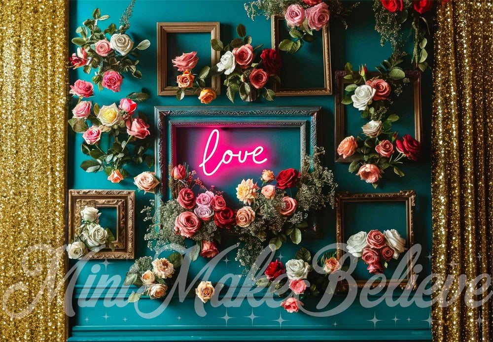 Kate Neon Pink Love Teal Wall Backdrop Designed by Mini MakeBelieve
