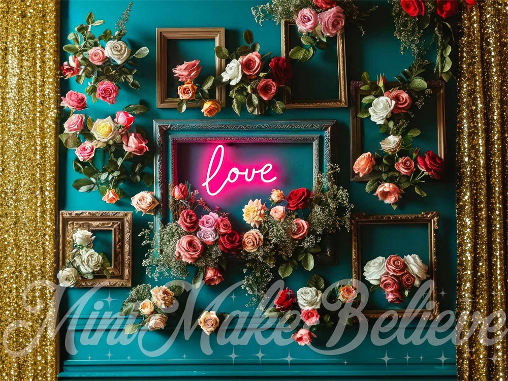 Kate Neon Pink Love Teal Wall Backdrop Designed by Mini MakeBelieve