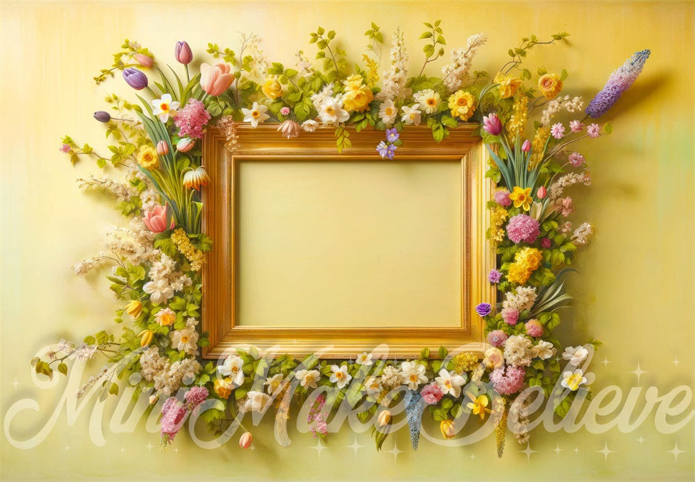 Fondo floral primaveral en tonos pastel amarillos diseñado por Mini MakeBelieve.