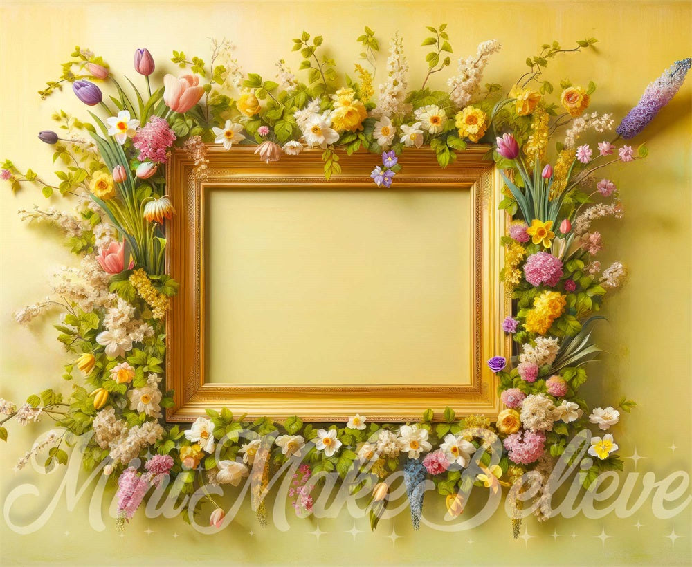 Kate Spring Floral Pastel Yellow Backdrop Designed by Mini MakeBelieve
