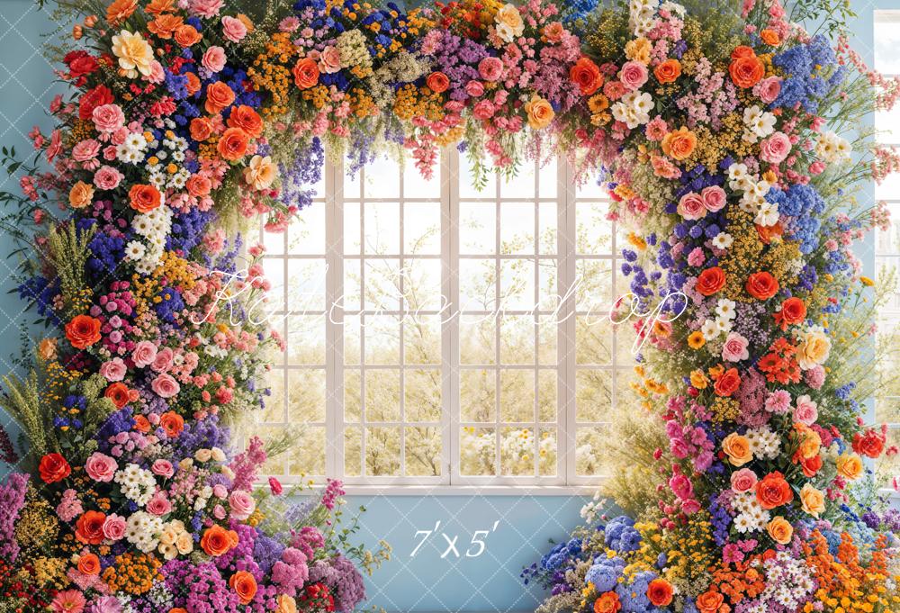 Kate Spring Colorful Flowers Window Backdrop Designed by Emetselch