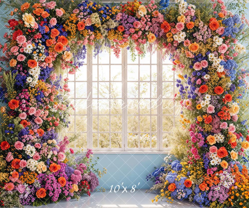 Kate Spring Colorful Flowers Window Backdrop Designed by Emetselch