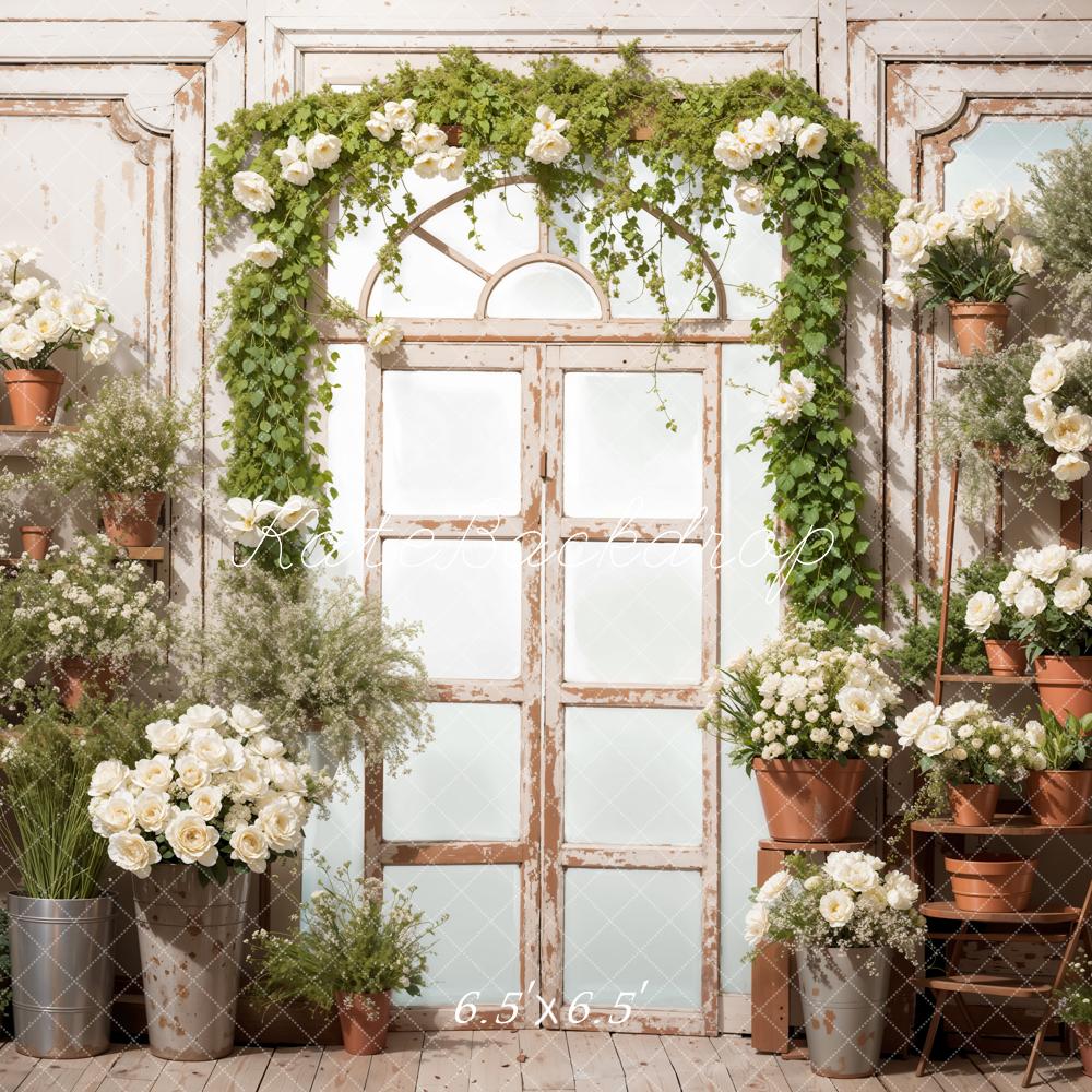 Kate Spring Flowers and Green Plants Retro Door Backdrop Designed by Emetselch