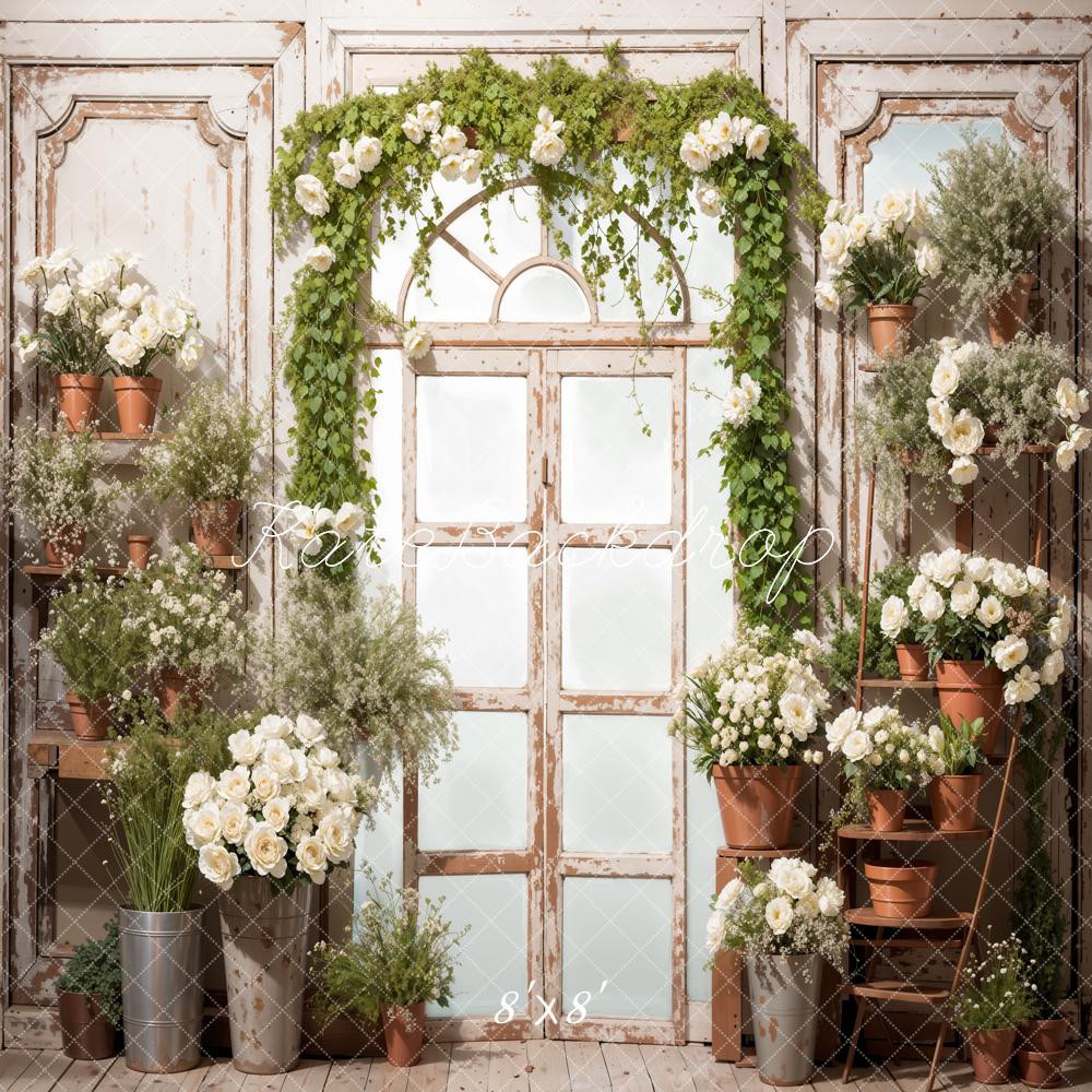 Kate Spring Flowers and Green Plants Retro Door Backdrop Designed by Emetselch