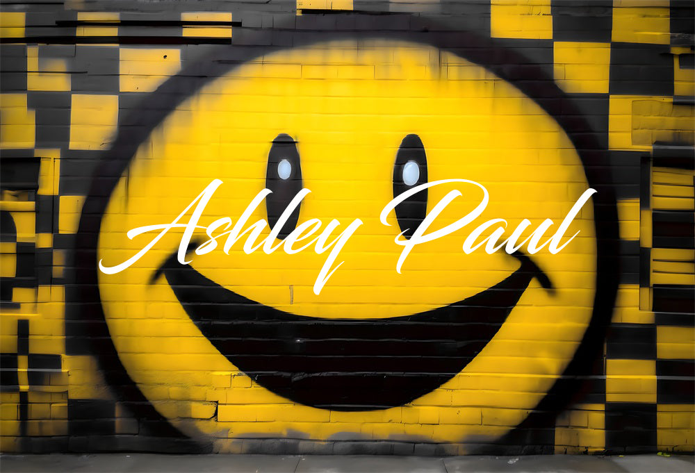 Kate Yellow and Black Plaid Smiley Face Backdrop Designed by Ashley Paul