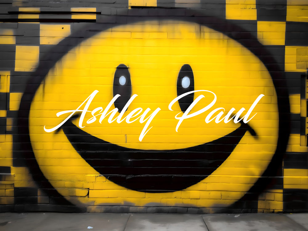 Kate Yellow and Black Plaid Smiley Face Backdrop Designed by Ashley Paul