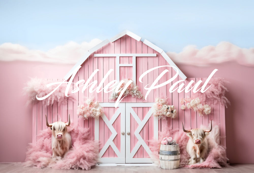 Kate Valentine Pink House Cow Backdrop Designed by Ashley Paul