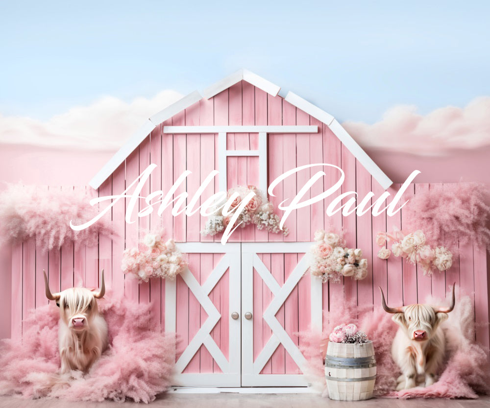 Kate Valentine Pink House Cow Backdrop Designed by Ashley Paul