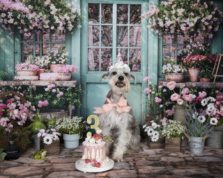 Kate Spring Flowers Green Wooden Door Printed Backdrop Designed by Emetselch