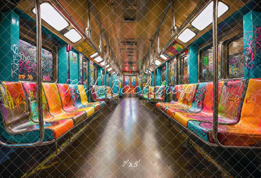 Vibrant Urban Graffiti Subway Interior Backdrop