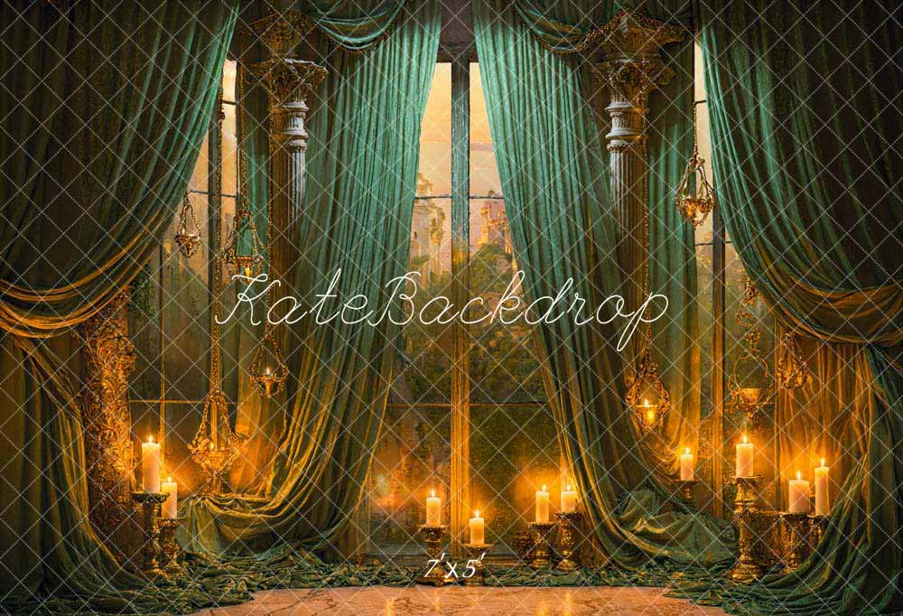 Kate Candle Green Curtain Floor to Ceiling Window Room Backdrop Designed by Emetselch