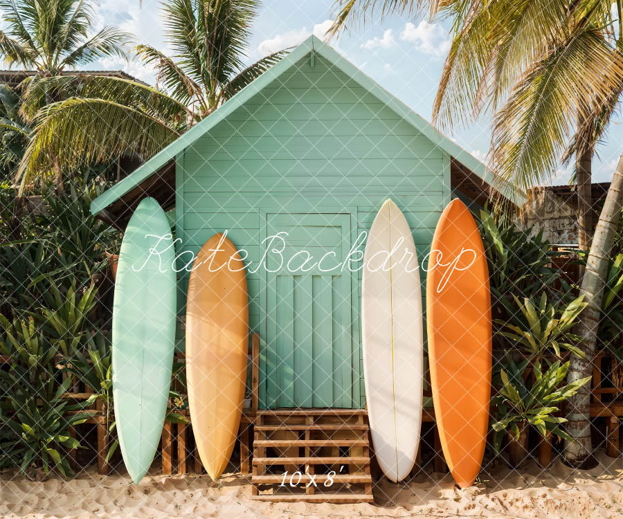 Kate Seaside Green House Coconut Tree Surfboard Backdrop Designed by Emetselch