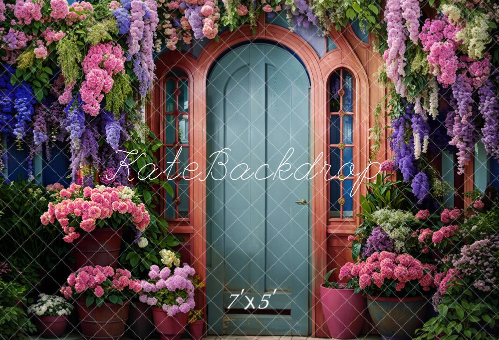 Kate Spring Flowers Green Front Door Backdrop Designed by Emetselch