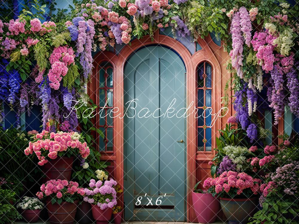 Kate Spring Flowers Green Front Door Backdrop Designed by Emetselch