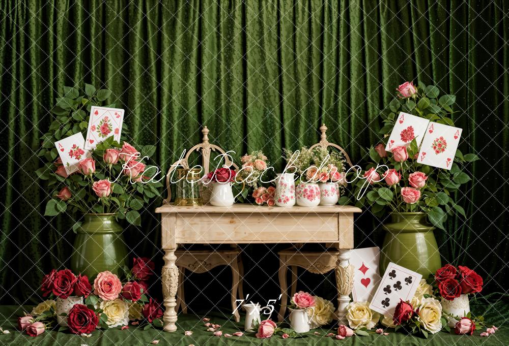 Kate Spring Flowers Wooden Table Playing Cards Backdrop Designed by Emetselch