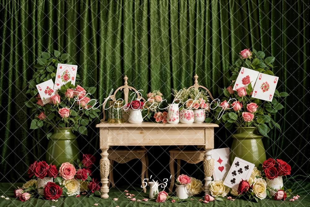 Kate Spring Flowers Wooden Table Playing Cards Backdrop Designed by Emetselch