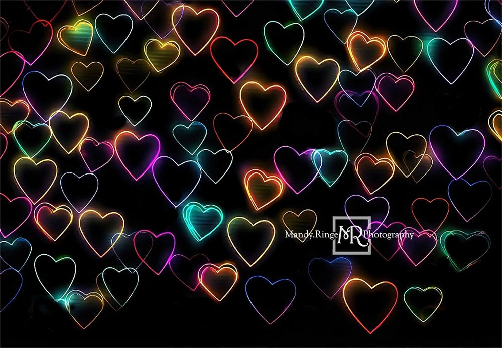 Kate Glowing Retro Neon Hearts Backdrop Designed by Mandy Ringe Photography