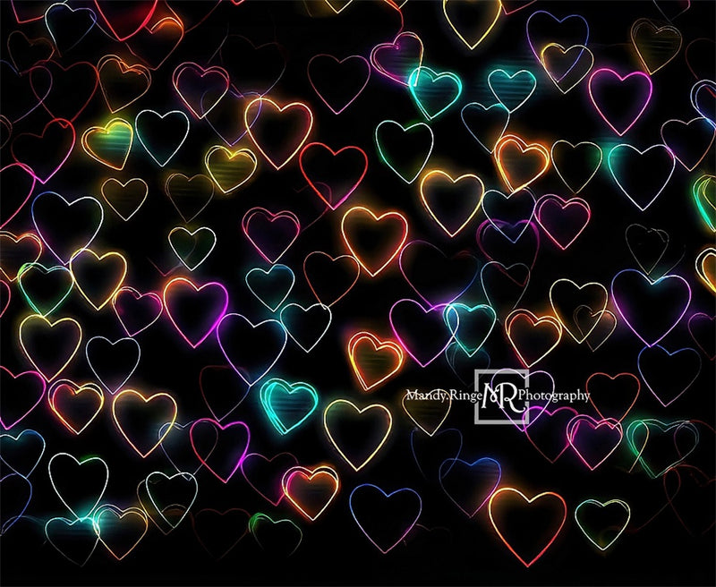 Kate Glowing Retro Neon Hearts Backdrop Designed by Mandy Ringe Photog