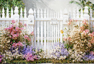 Kate Spring Flowers White Picket Fence Printed Backdrop Designed by Emetselch