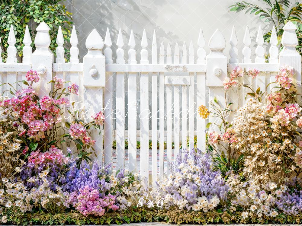 Kate Spring Flowers White Picket Fence Backdrop Designed by Emetselch
