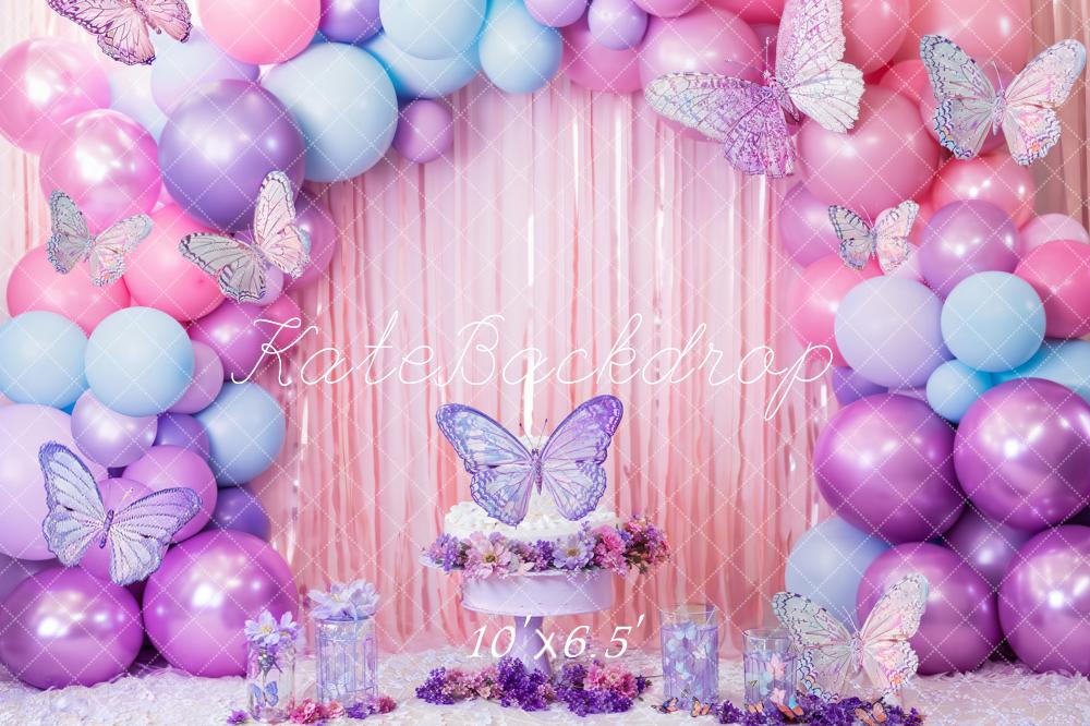 Kate Cake Smash Pink Purple Butterfly Balloon Backdrop Designed by Emetselch